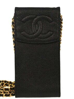 Chanel Black Calfskin Chain Shoulder Bag Pochette Phone Case 177933